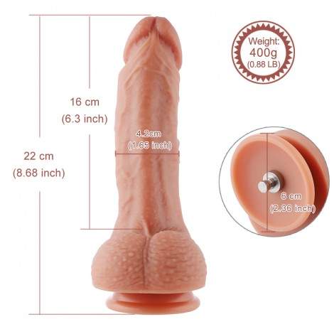 8.7" Double Layered Silicone Dildo For Hismith Sex Machine With Quick Air Connector, 6.3" Insertable Length